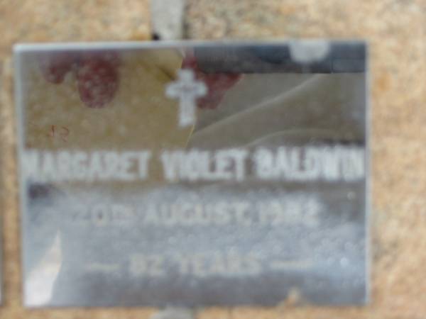 Margaret Violet BALDWIN  | 20 Aug 1982, aged 82  | Saint Augustines Anglican Church, Hamilton  |   | 
