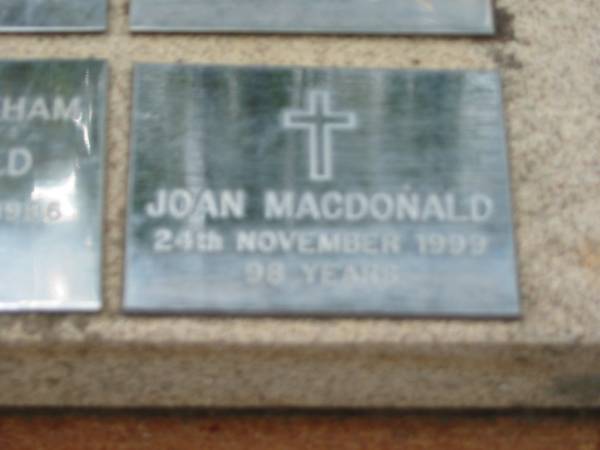 Joan MacDONALD  | 24 Nov 1999, aged 98  | Saint Augustines Anglican Church, Hamilton  |   | 