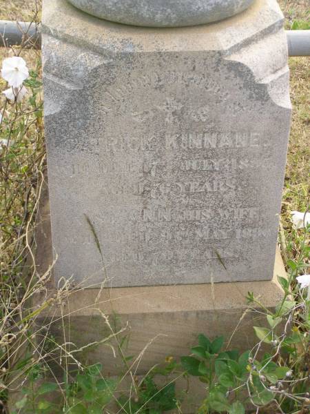 Patrick KINNANE  | d: 17 July 1895, aged 76  | Ann (his wife)  | d: 9 May 1896 aged 79  | Harrisville Cemetery - Scenic Rim Regional Council  |   | 