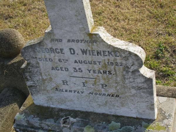 George D WIENEKE  | d: 6 Aug 1922, aged 35  | Harrisville Cemetery - Scenic Rim Regional Council  |   | 