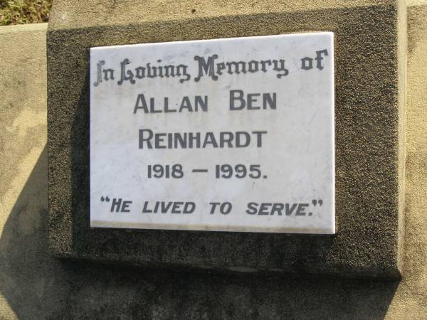 Allan Ben REINHARDT  | b: 1918, d: 1995  | Harrisville Cemetery - Scenic Rim Regional Council  |   | 