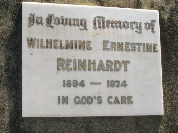 Wilhelmine Ernestine REINHARDT  | b: 1894, d: 1974  | Harrisville Cemetery - Scenic Rim Regional Council  |   | 