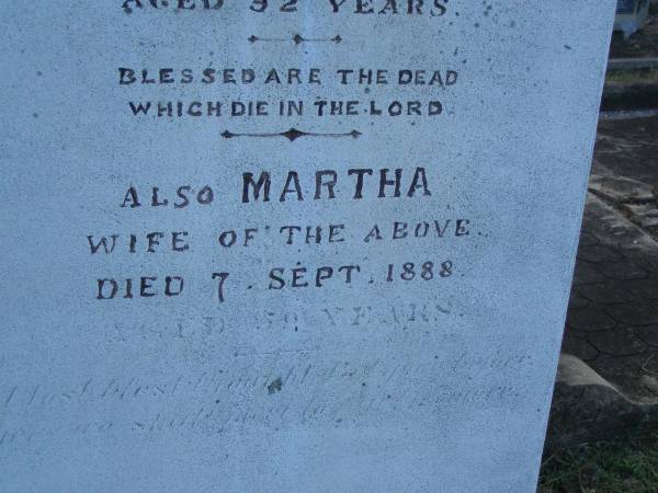 Luke SMITH  | d: 18 Jul 1879, aged 52  | (wife) Martha (SMITH)  | d: 7 Sep 1888 aged 59  | Harrisville Cemetery - Scenic Rim Regional Council  | 