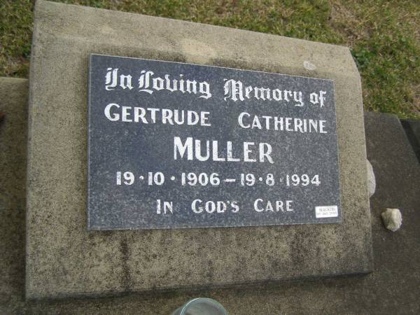 Gertrude Catherine MULLER  | 19 Oct 1906 to 19 Aug 1994  | Harrisville Cemetery - Scenic Rim Regional Council  | 