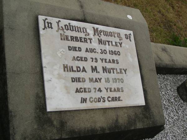 Herbert NUTLEY  | d: 30 Aug 1960, aged 79  | Hilda M NUTLEY  | 18 May 1970, aged 74  | Harrisville Cemetery - Scenic Rim Regional Council  | 