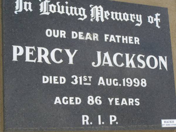 Percy JACKSON  | d: 31 Aug 1998,aged 86  | Harrisville Cemetery - Scenic Rim Regional Council  | 