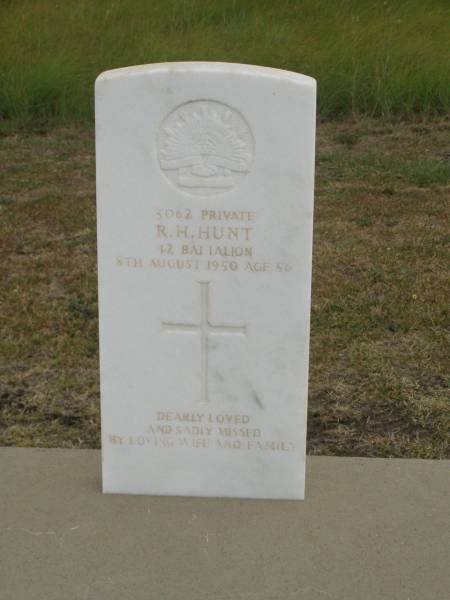 R.H. HUNT  | d: 8 Aug 1950, aged 56  | Harrisville Cemetery - Scenic Rim Regional Council  | (Richard Harold HUNT?)  | 