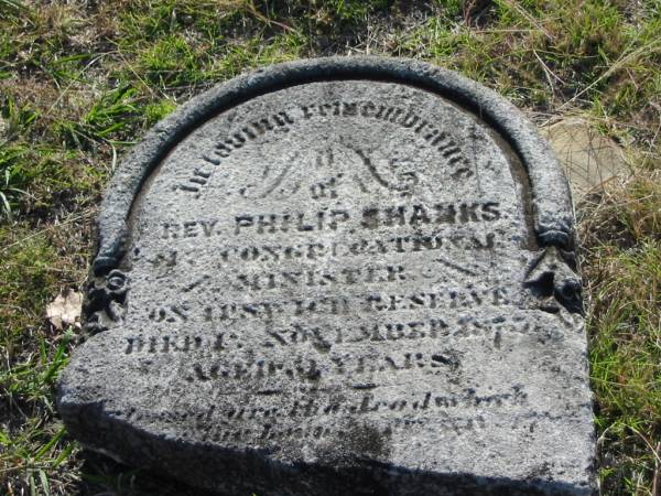 (rev) Philip SHANKS  | d: 1 Nov 1875?, aged 50?  | Harrisville Cemetery - Scenic Rim Regional Council  |   | 