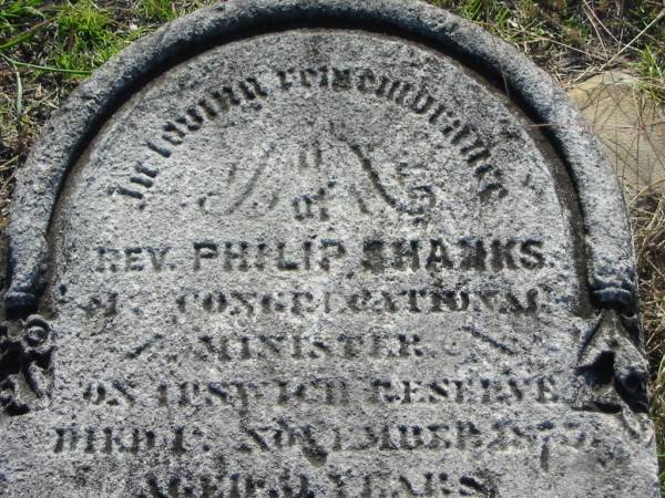 (rev) Philip SHANKS  | d: 1 Nov 1875?, aged 50?  | Harrisville Cemetery - Scenic Rim Regional Council  |   | 