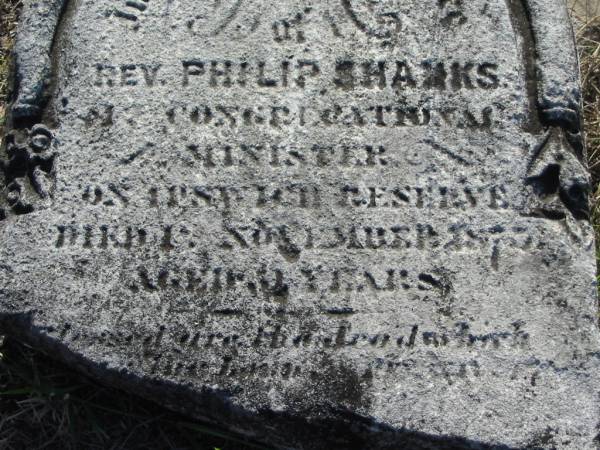 (rev) Philip SHANKS  | d: 1 Nov 1875?, aged 50?  | Harrisville Cemetery - Scenic Rim Regional Council  |   | 