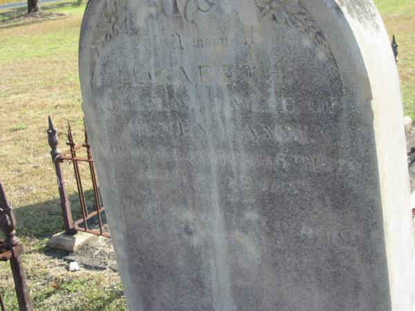 Elizabeth  |                              OF  |              ??EA   ?? M  | who 19  ??               6th? 1875?  | [REDO]  | Harrisville Cemetery - Scenic Rim Regional Council  |   | 
