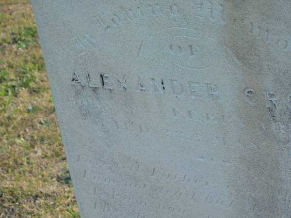 Alexander CROSS  | b: 18 Feb 1850?  | d: 22 May 1878?  | Harrisville Cemetery - Scenic Rim Regional Council  | 