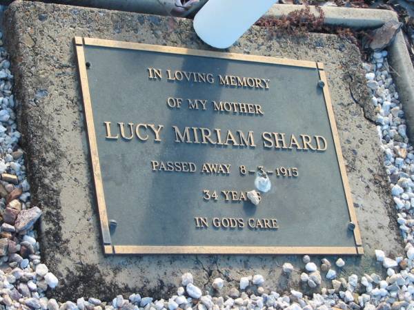 Lucy Miriam SHARD  | d: 8 Mar 1915, aged 34  |   | Harrisville Cemetery - Scenic Rim Regional Council  | 