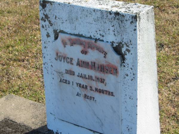 Joyce Ann HANSEN  | d: 18 Jan 1937, aged 1 year 3 months  |   | Harrisville Cemetery - Scenic Rim Regional Council  | 