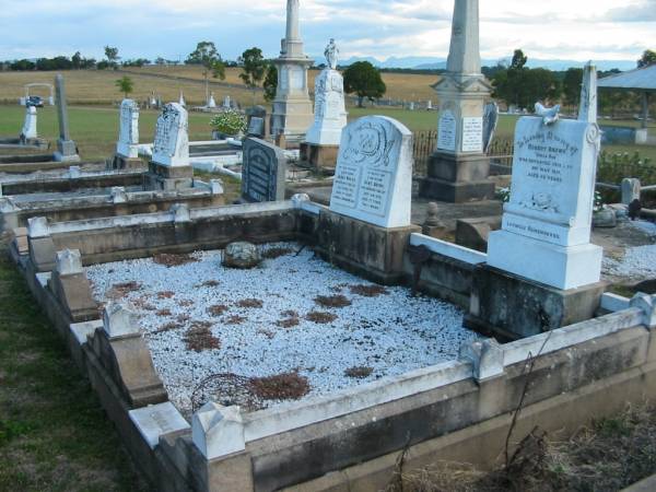 James BROWN  | d: 22 Apr 1931, aged 77  | Mary BROWN  | d: 24 Jan 1939, aged 73  | Robert BROWN (uncle Bob)  | d: 2 May 1931, aged 69  |   | Harrisville Cemetery - Scenic Rim Regional Council  | 