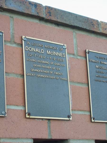 Donald McINNES  | b: 22 Jul 1912, d: 5 Sep 2003  | husband of Dorothy, father of six, grandfather of twenty, great grandfather of three  |   | Harrisville Cemetery - Scenic Rim Regional Council  | 