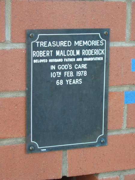 Robert Malcolm RODERICK  | d: 10 Feb 1978, aged 68  |   | Harrisville Cemetery - Scenic Rim Regional Council  | 