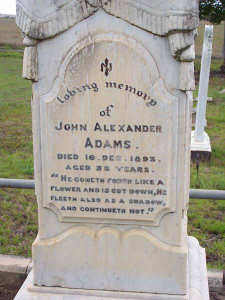 John Alexander ADAMS  | d: 16 Dec 1893, aged 32  |   | Harrisville Cemetery - Scenic Rim Regional Council  | 