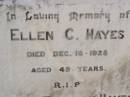 
Ellen HAYES
d 3 Jul 1917, aged 75
Patrick HAYES
d: 2 Jan 1933, aged 95
Ellen C HAYES
d: 18 Dec 1928, aged 49
John Patrick HAYES
d: 29 May 1951, aged 71
(uncle) Henry Joseph HAYES
d: 23 Aug 1942, aged 68
Harrisville Cemetery - Scenic Rim Regional Council

