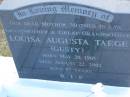 Louisa Augusta TAEGE (Gusty) b: 20 May 1905, d: 22 Aug 2002, aged 97 Harrisville Cemetery - Scenic Rim Regional Council 