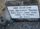 
Ian Jeffrey TAEGE
d: 23 Jun 1938, aged 2 12 years
Harrisville Cemetery - Scenic Rim Regional Council

