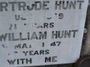 Alice Gertrude HUNT d: 11 Jul 1939, aged 71 Arthur William HUNT d: 6 May 1947, aged 86 Harrisville Cemetery - Scenic Rim Regional Council 