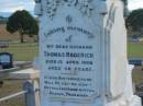 
(husband) Thomas RODERICK
d: 13 Apr 1898, aged 68
(wife) Ann (RODERICK)
d: 6 Apr 1921, aged 80
Harrisville Cemetery - Scenic Rim Regional Council
