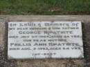 
George HIPATHITE
d: 30 Jul 1954, aged 84
Phillis Ann HIPATHITE
d: 5 Aug 1963, aged 84

Harrisville Cemetery - Scenic Rim Regional Council
