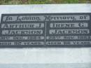 
Arthur J JACKSON
d: 31 Dec 1984, aged 92
Irene G JACKSON
d: 20 Nov 1983, aged 86

Harrisville Cemetery - Scenic Rim Regional Council
