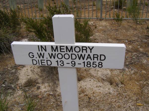 G W WOODWARD  | d: 13 Sep 1858  |   | Harvey's return Cemetery - Kangaroo Island  |   | 
