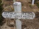 
Arthur MAIN
son of light keeper
d: 30 Nov 1877

Harveys return Cemetery - Kangaroo Island

