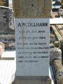 
A W ZILLMANN; b: 24 Aug 1845; d: 30 Sep 1926
St Pauls Lutheran Cemetery, Hatton Vale, Laidley Shire
