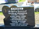 
KNOPKE;
Wilhelm Frederick, 3-10-1895 - 7-5-1952;
Elsie Anna Loise, 6-8-1904 - 26-3-2001,  wife of Willy 1925-1952, wife of Ben BENFER 1962-1992;
Leslie William, 14-4-1930 - 1-9-1952;
dad, mum, brother;
St Pauls Lutheran Cemetery, Hatton Vale, Laidley Shire
