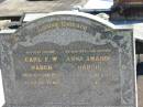 
Carl F.W. HARCH, died 6 Sept 1952 aged 86 years, father;
Anna Amanda HARCH, died 19 Jan 1946 aged 73 years, wife mother;
St Pauls Lutheran Cemetery, Hatton Vale, Laidley Shire

