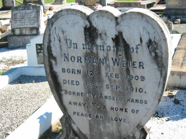 Norman WEIER, born 12 Feb 1909 died 18 Sept 1910;  | St Paul's Lutheran Cemetery, Hatton Vale, Laidley Shire  |   | 
