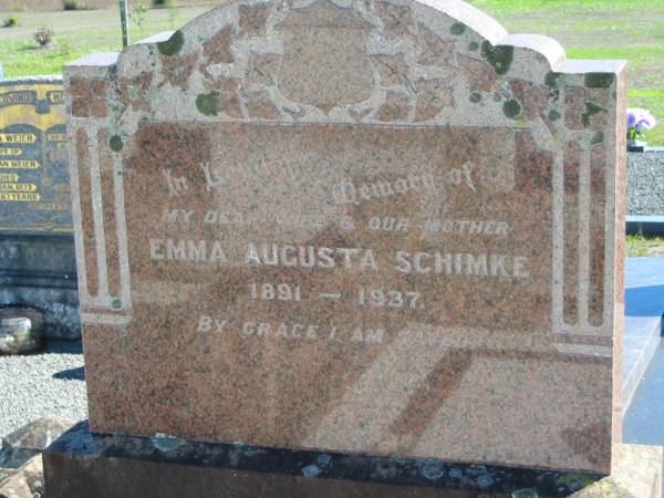 Emma Augusta SCHIMKE; b: 1891; d: 1937  | St Paul's Lutheran Cemetery, Hatton Vale, Laidley Shire  | 