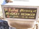 Beverley REDINGER, 15-9-1954 - 15-10-1989; Helidon Catholic cemetery, Gatton Shire 