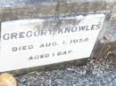 
Gregory KNOWLES,
died 1 Aug 1958 aged 1 day;
Helidon Catholic cemetery, Gatton Shire
