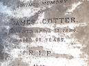 James COTTER, died 13 April 1894 aged 67 years; Bridget, wife, died 13 Aug 1898; Helidon Catholic cemetery, Gatton Shire 