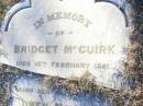 
Bridget MCGUIRK,
died 10 Feb 1891;
Owen MCGUIRK, son,
died 27 Dec 1893 aged 21 years;
Helidon Catholic cemetery, Gatton Shire
