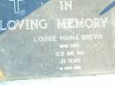 Louise Maria BREVIN, died 12 Aug 1981 aged 35 years; Helidon Catholic cemetery, Gatton Shire 