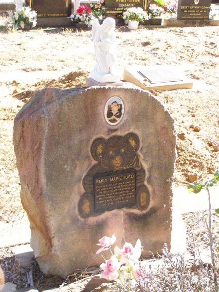 Emily Marie IUSO,  | only child of Tony & Jonny IUSO,  | 20-7-92 - 27-6-96;  | Helidon Catholic cemetery, Gatton Shire  | 