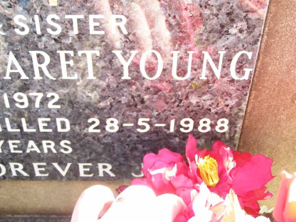 Jo-Anne Margaret YOUNG, daughter sister,  | born 2-5-1972  | accidentally killed 28-5-1988 aged 16 years;  | Helidon Catholic cemetery, Gatton Shire  | 