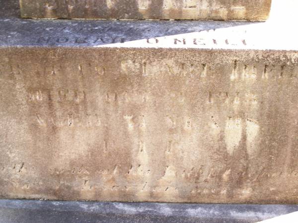 John O'NEILL, husband? of Norah O'NEILL,  | native of ?? Ireland,  | died 1? Oct 1913? aged 51? years;  | Helidon Catholic cemetery, Gatton Shire  | 