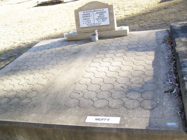 Thomas Patrick KELLY,  | 11-3-1921 - 11-10-1995;  | Maureen Ann (Muffy) KELLY (nee CONNOLE),  | 29-2-1924 - 13-1-1994;  | Helidon Catholic cemetery, Gatton Shire  | 