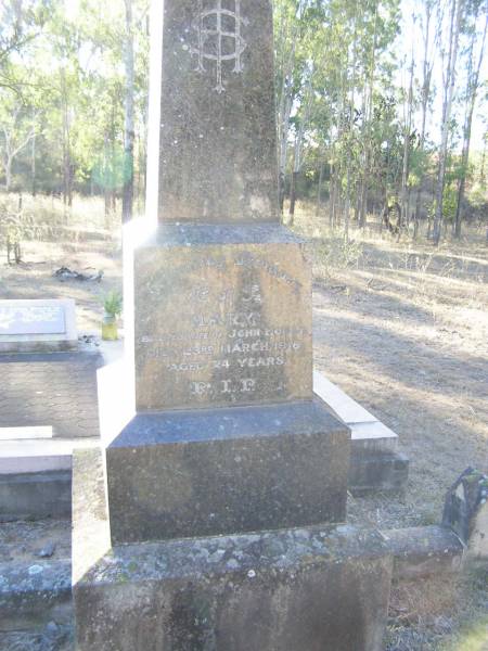 Mary, wife of John HONAN,  | died 23 March 1918 aged 74 years;  | Catherine, daughter,  | died 13 Sept 1920 aged 43 years;  | Helidon Catholic cemetery, Gatton Shire  | 