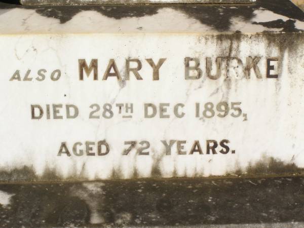 James CUDDIHY,  | died 7 July 1927 aged 97 years;  | Kate, wife,  | died 6 July 1930 aged 83 years;  | Jack MARLER, grandchild,  | died 30 June 1927 aged 5 years;  | Mary BURKE,  | died 28 Dec 1895 aged 72 years;  | Ellen CUDDIHY,  | died 4 June 1943 aged 69 years;  | Helidon Catholic cemetery, Gatton Shire  | 