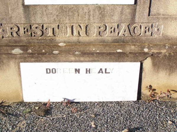 Catharine Mary HEALY,  | died 8 Oct 1957;  | Peter Joseph HEALY,  | died 15 July 1958;  | Doreen HEALY;  | Helidon Catholic cemetery, Gatton Shire  | 