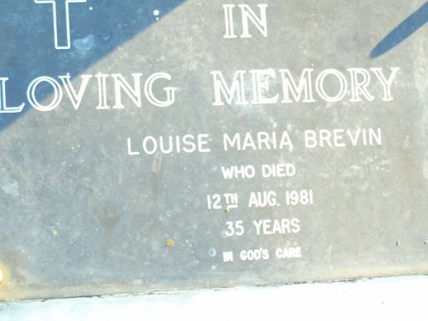 Louise Maria BREVIN,  | died 12 Aug 1981 aged 35 years;  | Helidon Catholic cemetery, Gatton Shire  | 