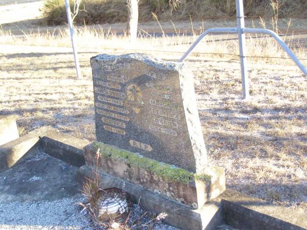 James O'BRIEN, husband father,  | 1874 - 1945;  | Beatrice, daughter sister,  | 1914 - 1918;  | Margaret Beatrice O'BRIEN, mother,  | 1884 - 1959;  | Helidon Catholic cemetery, Gatton Shire  | 